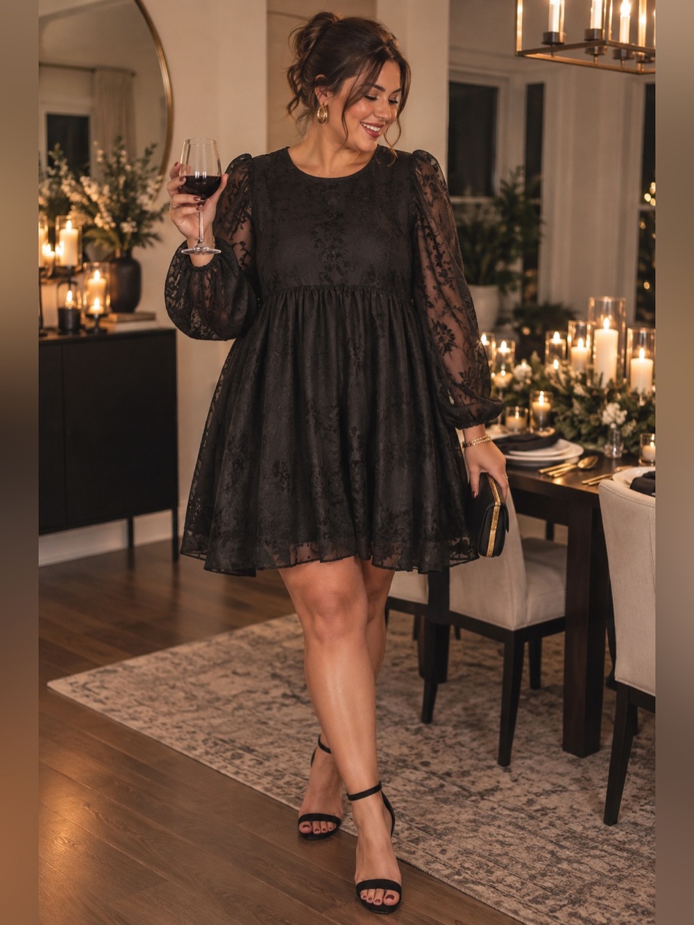 NWT Francesca’s Elegant Black Lace Babydoll Dress
